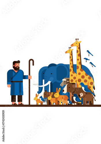 Noahs Ark With Paired Animals Flat Vector