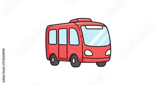 Stylized red minibus illustration with bold outlines for transportation design uses