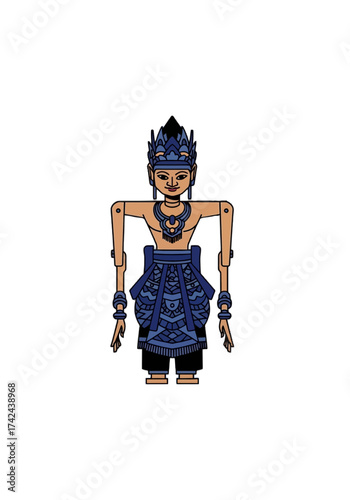 Stylized Flat Vector Illustration of a Traditional Asian Puppet
