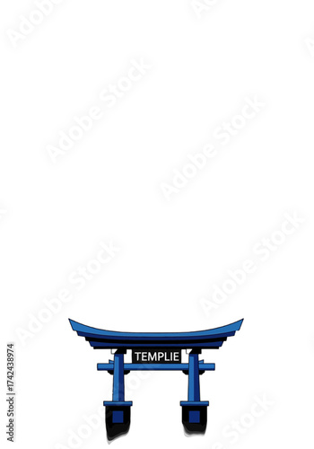 Minimalist Blue Torii Gate With Templie Text