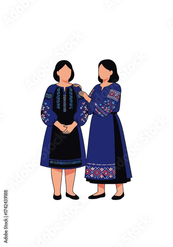 Ukrainian Women in Traditional Embroidered Vyshyvanka Illustration