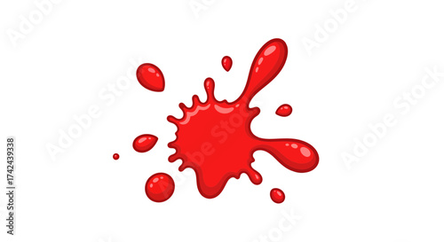 Vibrant crimson ink blot illustration, with splatter effects, perfect element for a design project