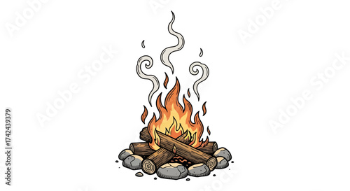 Warmth and glow, a captivating illustration of a campfire under the open sky ablaze