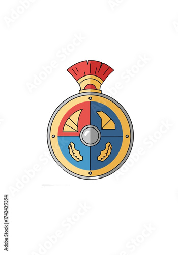 Flat Vector Roman Helmet and Shield Emblem Icon