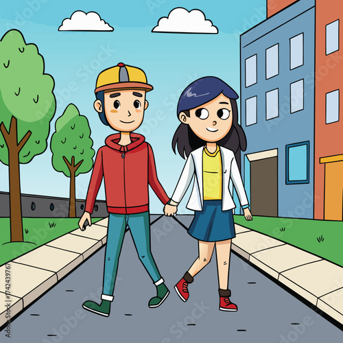 An couple Walking on a street 