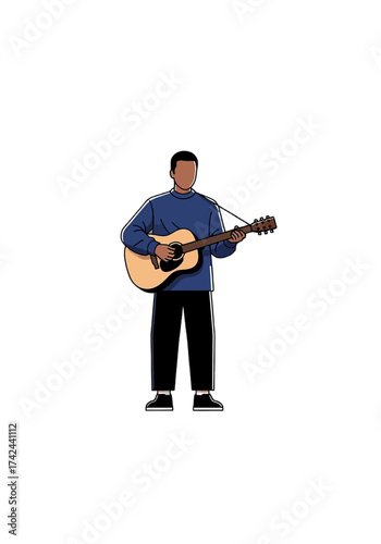 Flat Vector Illustration of a Man Playing Acoustic Guitar