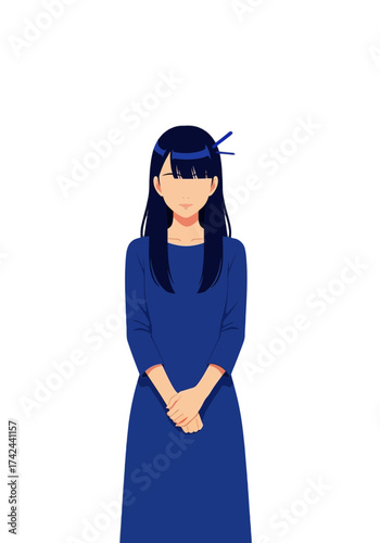 Flat Vector Illustration of a Calm Asian Woman Standing