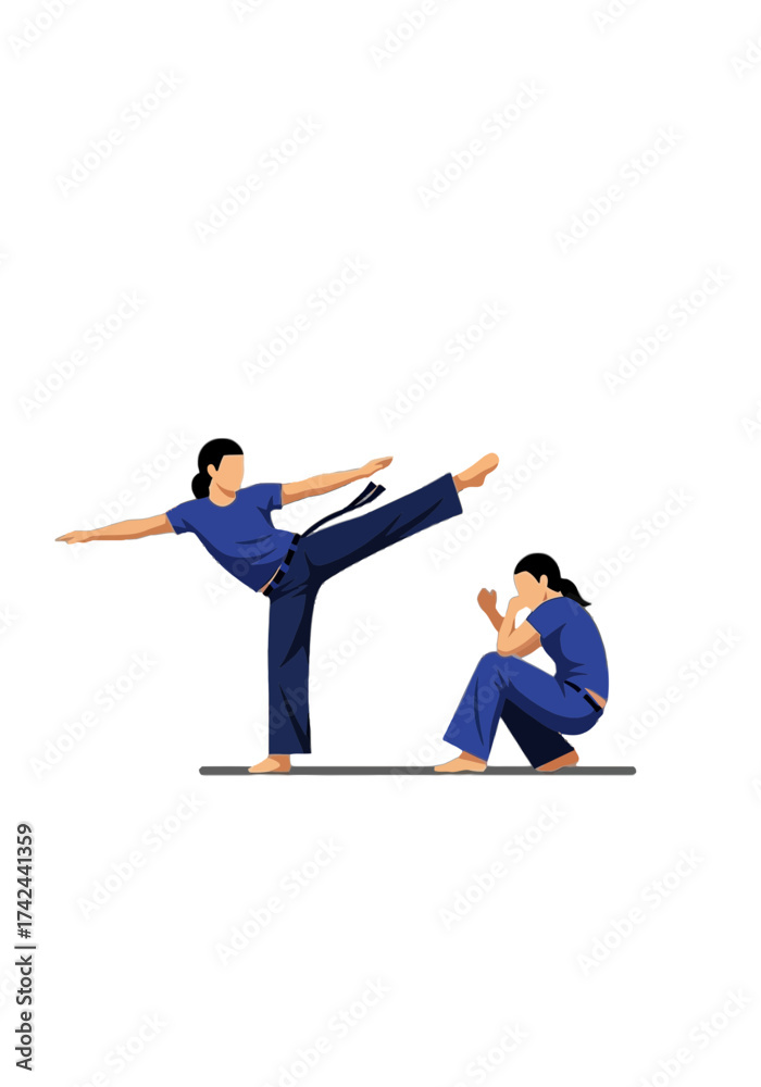 Fototapeta premium Flat Vector Women Practicing Martial Arts Training Illustration