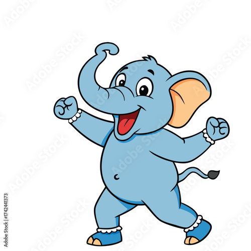 An elephant is standing and dancing