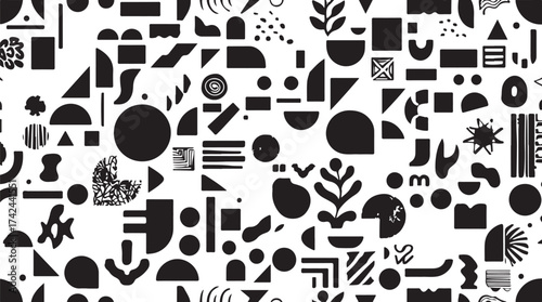 Seamless pattern vector illustration set with cats and dogs silhouettes doodle drawing