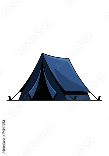 Flat Vector Illustration of a Blue Camping Tent