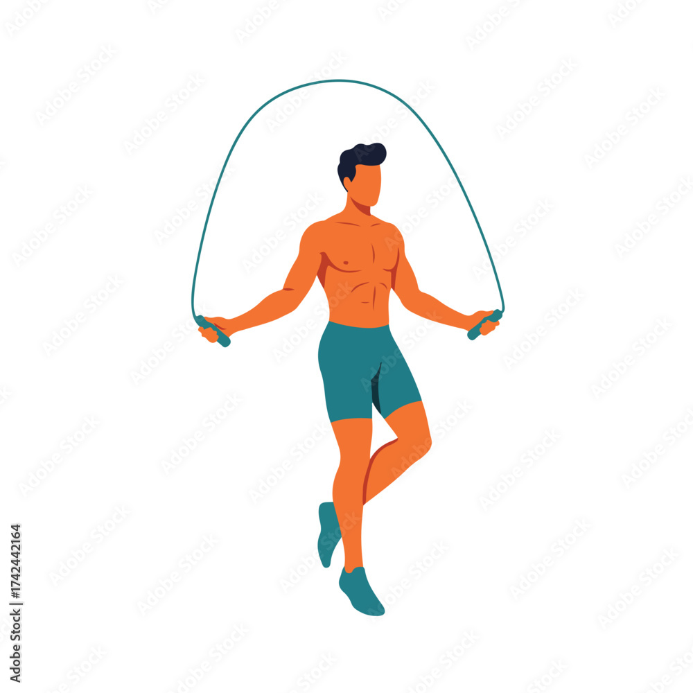 Obraz premium Athletic man jumping rope with a teal rope