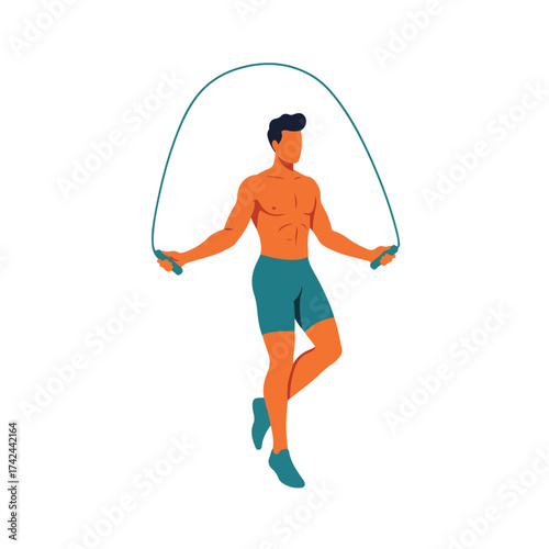 Athletic man jumping rope with a teal rope