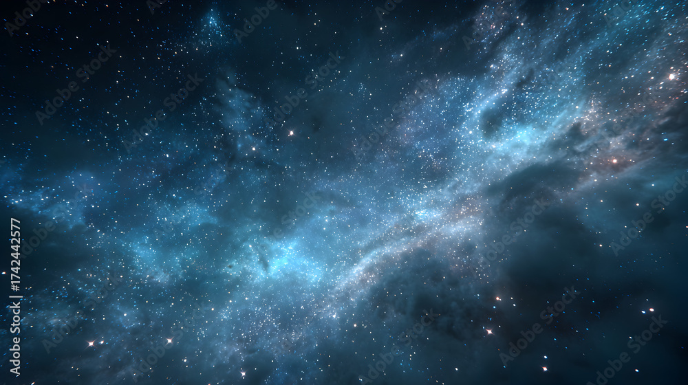 Fototapeta premium A breathtaking view of a distant galaxy, filled with billions of stars and swirling clouds of cosmic gas and dust in shades of blue