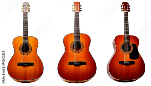 Collection of Three Acoustic Guitar Concepts, isolated on transparent background PNG