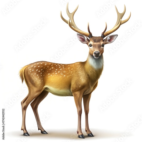 Spotted Deer Male Standing Isolated White Background