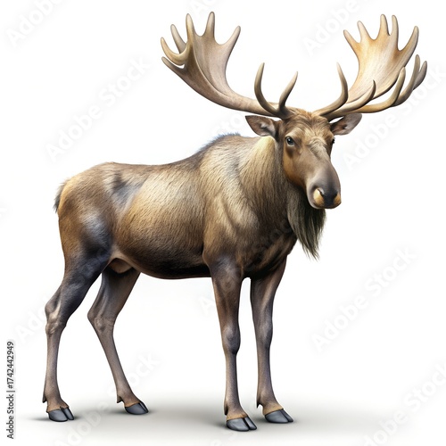 Majestic Bull Moose With Large Antlers On White Background