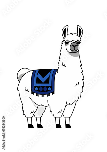 Cute Flat Cartoon Llama With Patterned Saddle Vector