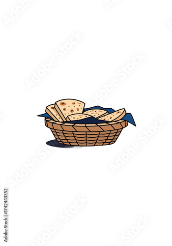 Simple Cartoon Vector Illustration of Flatbread in Basket