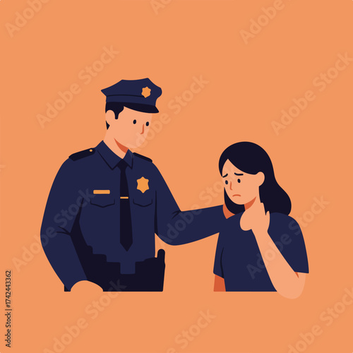 A uniformed officer places a reassuring hand on a distressed person's shoulder