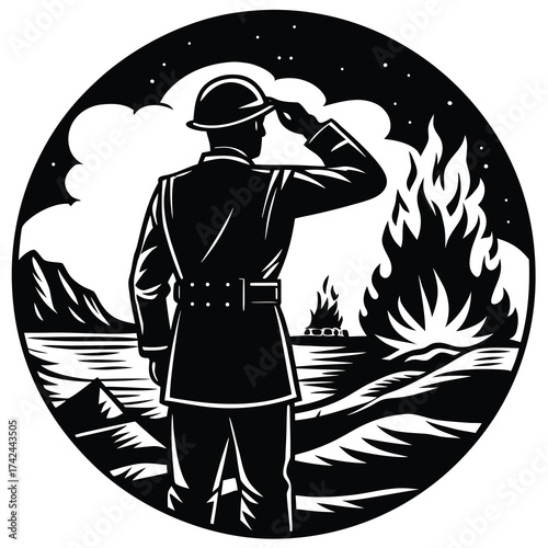 Retro vector illustration of a silhouette of a man in a hat as a worker or miner artwork
