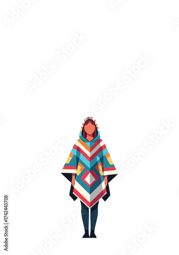 Minimalist Geometric Woman Wearing Traditional Poncho Illustration