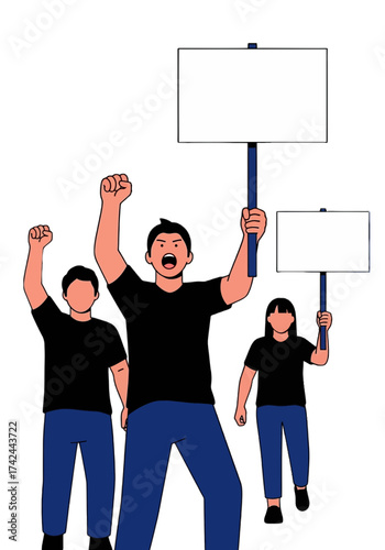 Flat Vector Illustration of People Protesting and Shouting