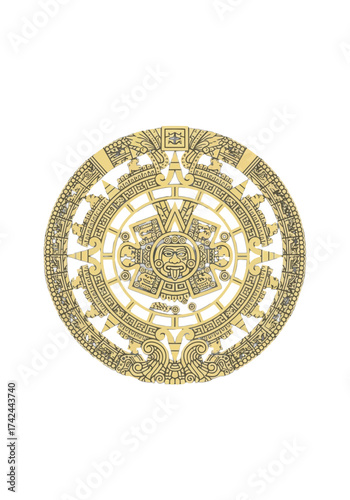 Detailed Ancient Aztec Sun Stone Vector Art