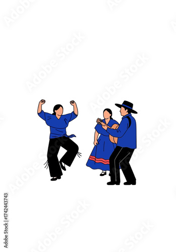 Cultural Folk Dance With Musician Minimal Vector Art