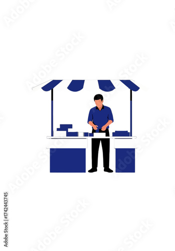 Flat Vector Illustration of a Man at Market Stall