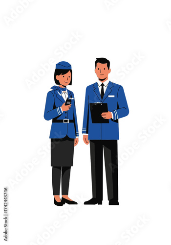 Flat Vector Illustration of Airline Crew Professionals