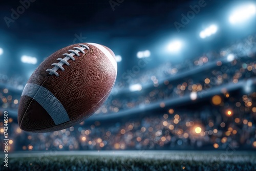 American football flying through stadium 