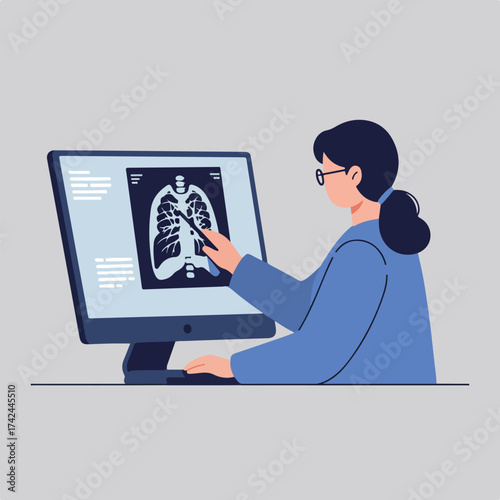 Person examines lung x-ray on computer screen
