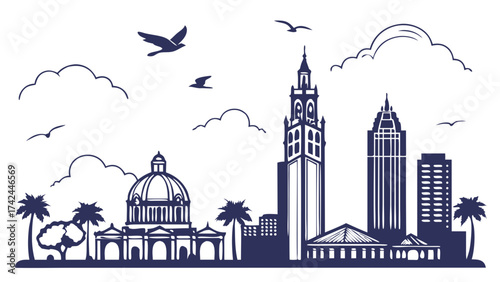 San diego skyline replaces cleveland, ohio buildings with california cityscape suitable for travel and tourism promotion materials.