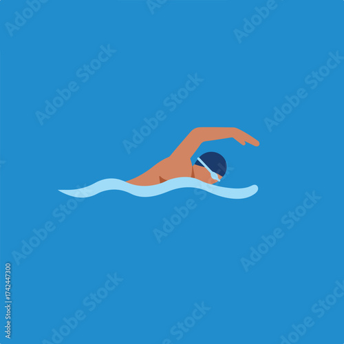 Person swimming freestyle stroke in blue water