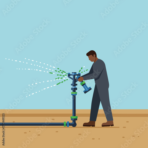 Person adjusting agricultural irrigation system