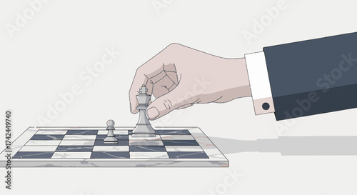 Flat Vector Business Hand Placing Chess Piece