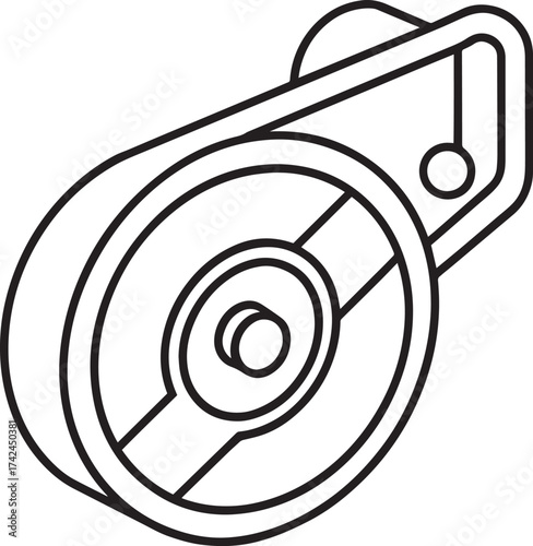 Black and white line drawing of an antique cannon on wheels outline