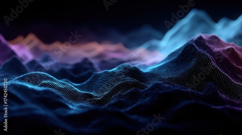 abstract ai terrain Futuristic data landscape glowing with digital waves and light, creating abstract futuristic data landscape background