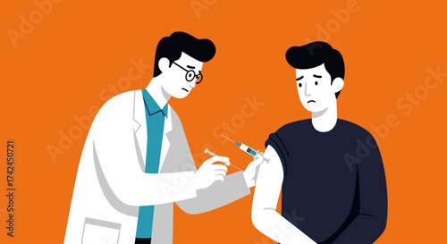 Professional medical staff administering a preventive vaccine injection to a male patient in a healthcare setting, emphasizing health and wellness