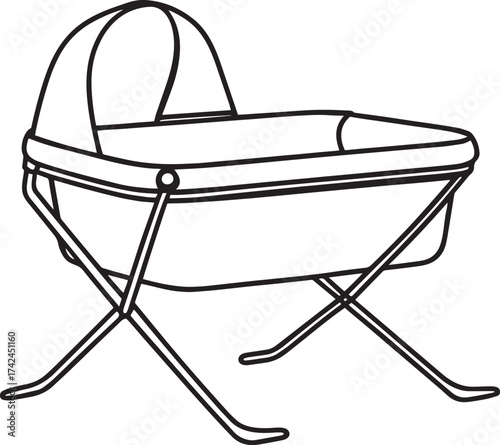 Simple line drawing of a vintage bassinet or moses basket