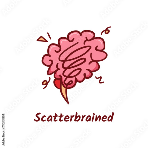 Chaos brain hand drawn clip art illustration. Brainstorm literal icon vector doodle. Mental state effect of depression and overwork.