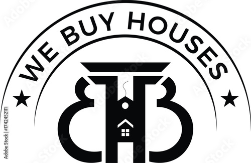 Real Estate Logo with Stylized Letter B and House Icon, Vector Badge for Property Investment, Home Buying, and Quick Sale Service