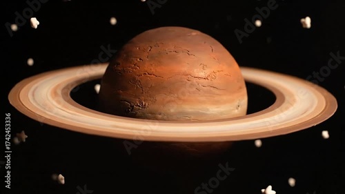 A detailed depiction of Saturn, showcasing its iconic rings and planetary surface against a starry background.