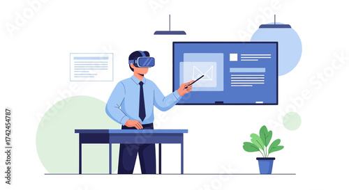 Virtual reality in education, illustrated depiction of the future of technology learning