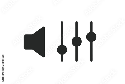 Volume adjustment icon vector with simple flat design, user interface sound control sliders, audio mixer settings symbol, minimalist pictogram illustration with transparent background