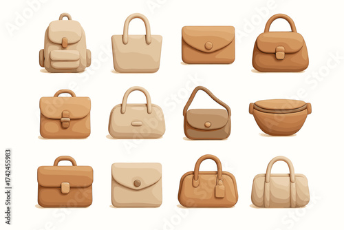 Variety of stylish clay women's bags in neutral tones
