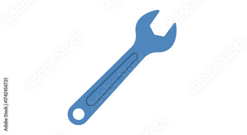 Simplified blue wrench illustration on white offering potential for creative and technical