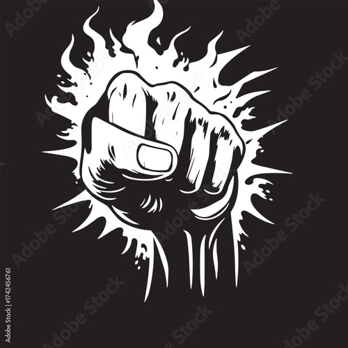 Oncoming fist vector design concept black and white illustration.