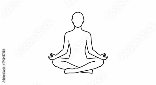 Minimalist outline illustration depicting a figure in the lotus position for meditation and
